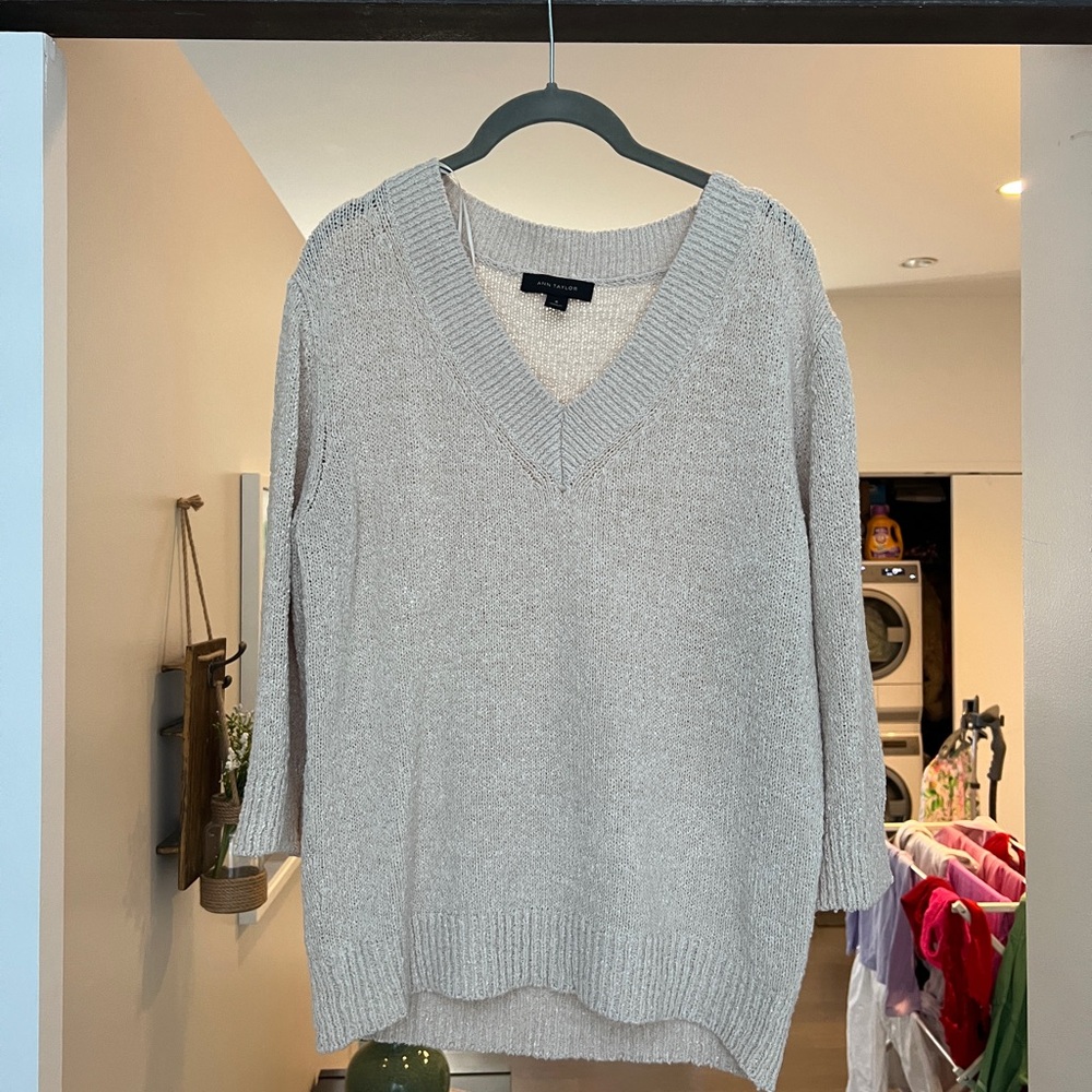 Ann Taylor V-Neck Sweater - Light Gray